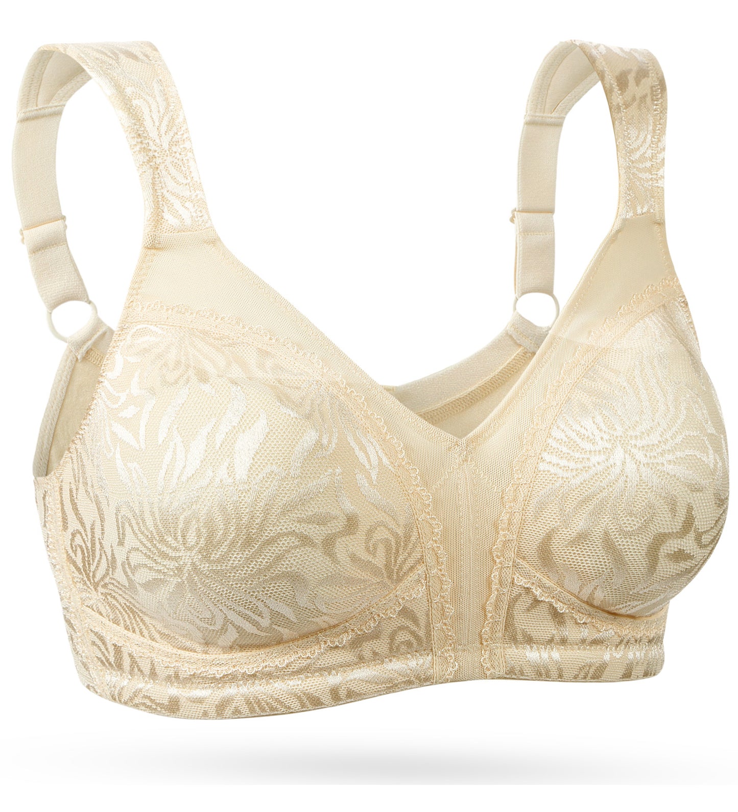 Deyllo Women's Non Padded Wireless Bras Plus Size Full Coverage Biege Minimizer Bra