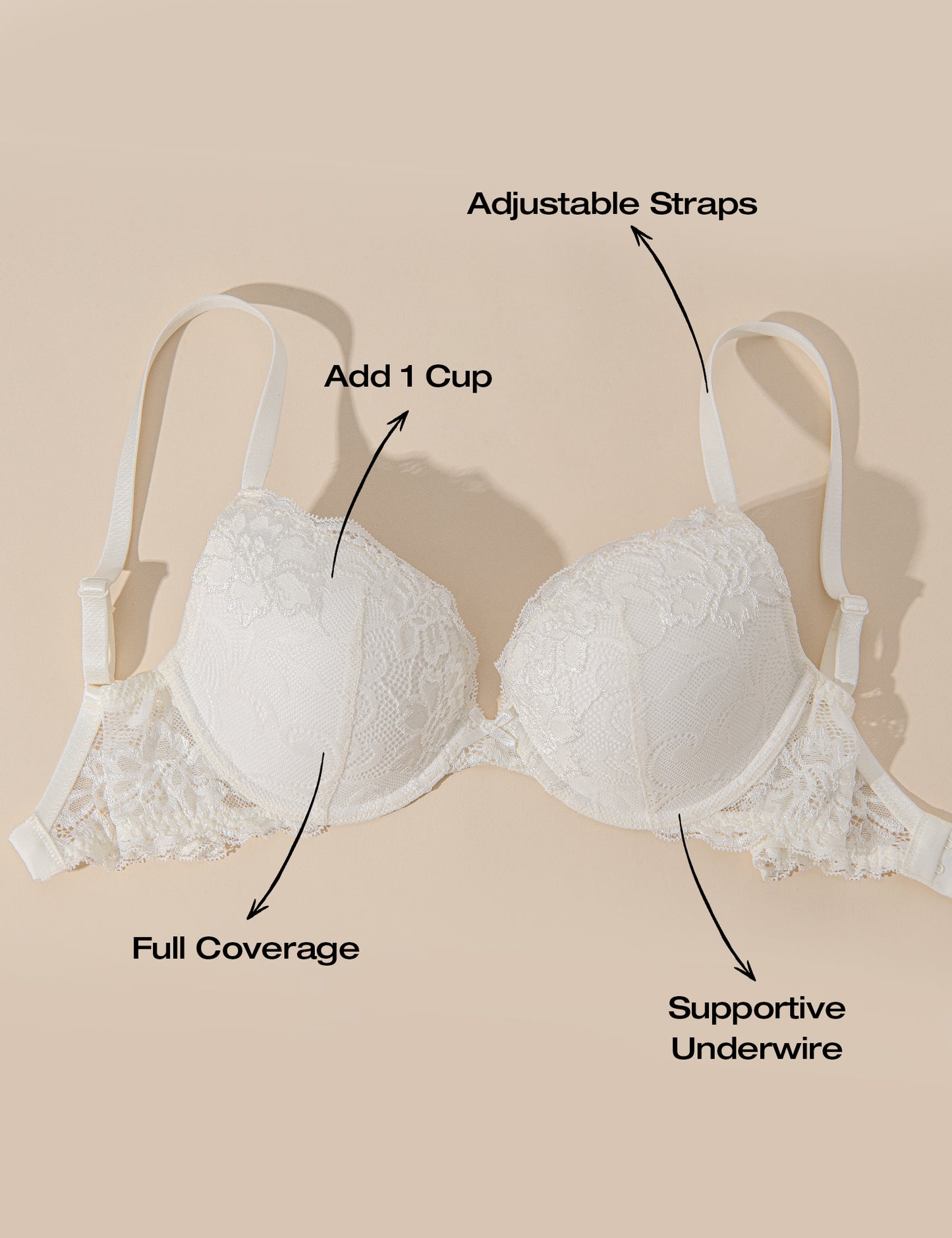 Deyllo Women's Lace Push Up Bra Plus Size Plunge Padded Underwire Add Cups Lift Up Bra,Ivory