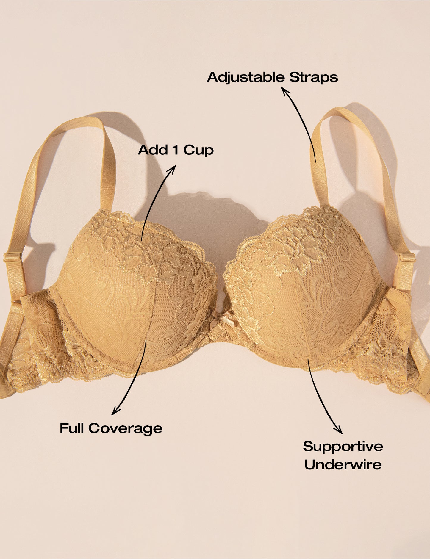 Deyllo Women's Lace Push Up Bra Plus Size Plunge Padded Underwire Add Cups Lift Up Bra,Gold
