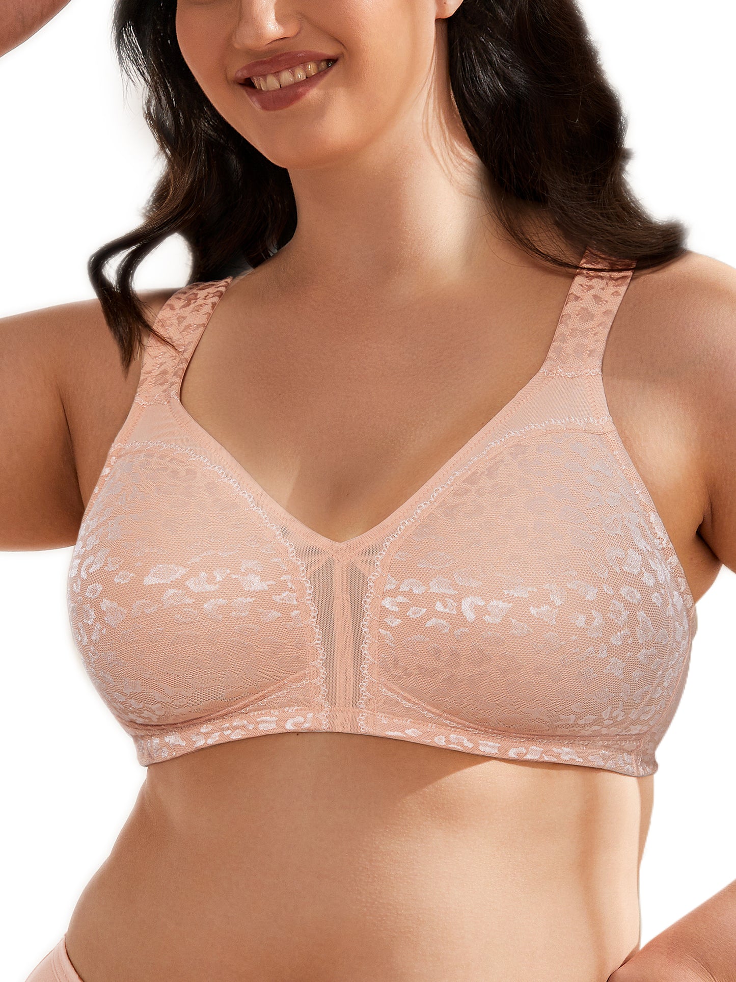 Wingslove Women's Plus Size Full Coverage Minimizer Bra Wirefree Non Padded for Everyday Comfort, Pink Nude