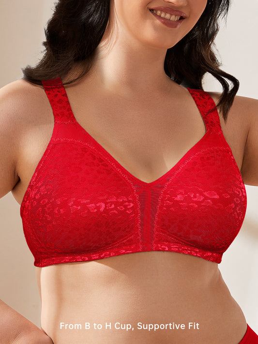 Wingslove Women's Plus Size Full Coverage Minimizer Bra Wirefree Non Padded for Everyday Comfort, Red