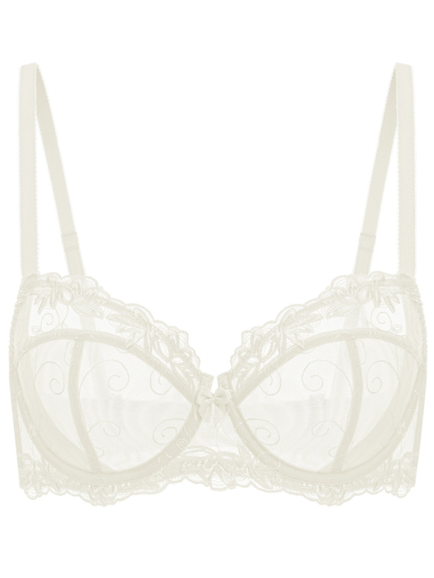 Deyllo Women's Push up Lace Bras Plus Size Unpadded Full Figue Underwire Support Demi See Though Bra, Ivory