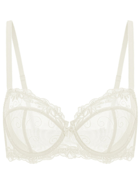 Deyllo Women's Push up Lace Bras Plus Size Unpadded Full Figue Underwire Support Demi See Though Bra, Ivory