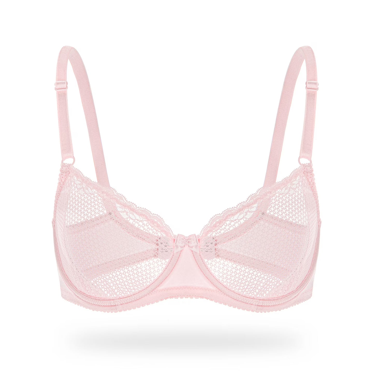 Wingslove Women's Sexy 1/2 Cup Lace Bra Balconette Mesh Underwired Demi Shelf Bra Unlined See Through Bralette,Pink