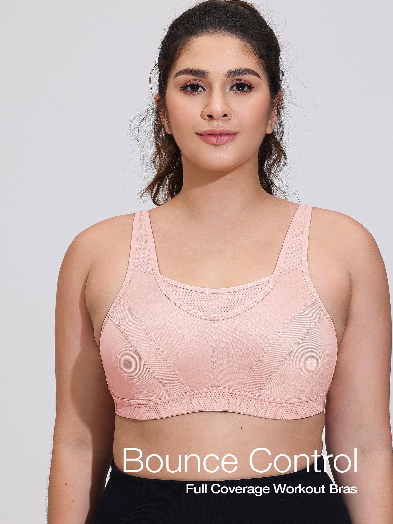 Wingslove Women's Sports Bra Full Coverage Wireless Bra Plus Size High Impact Non Padded Workout Bra,Pink