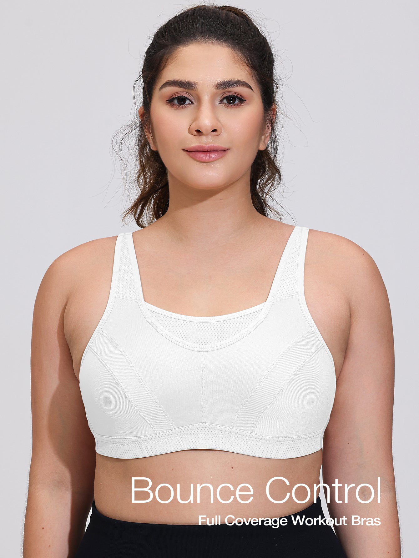 Wingslove Women's Sports Bra Full Coverage Wireless Bra Plus Size High Impact Non Padded Workout Bra,White