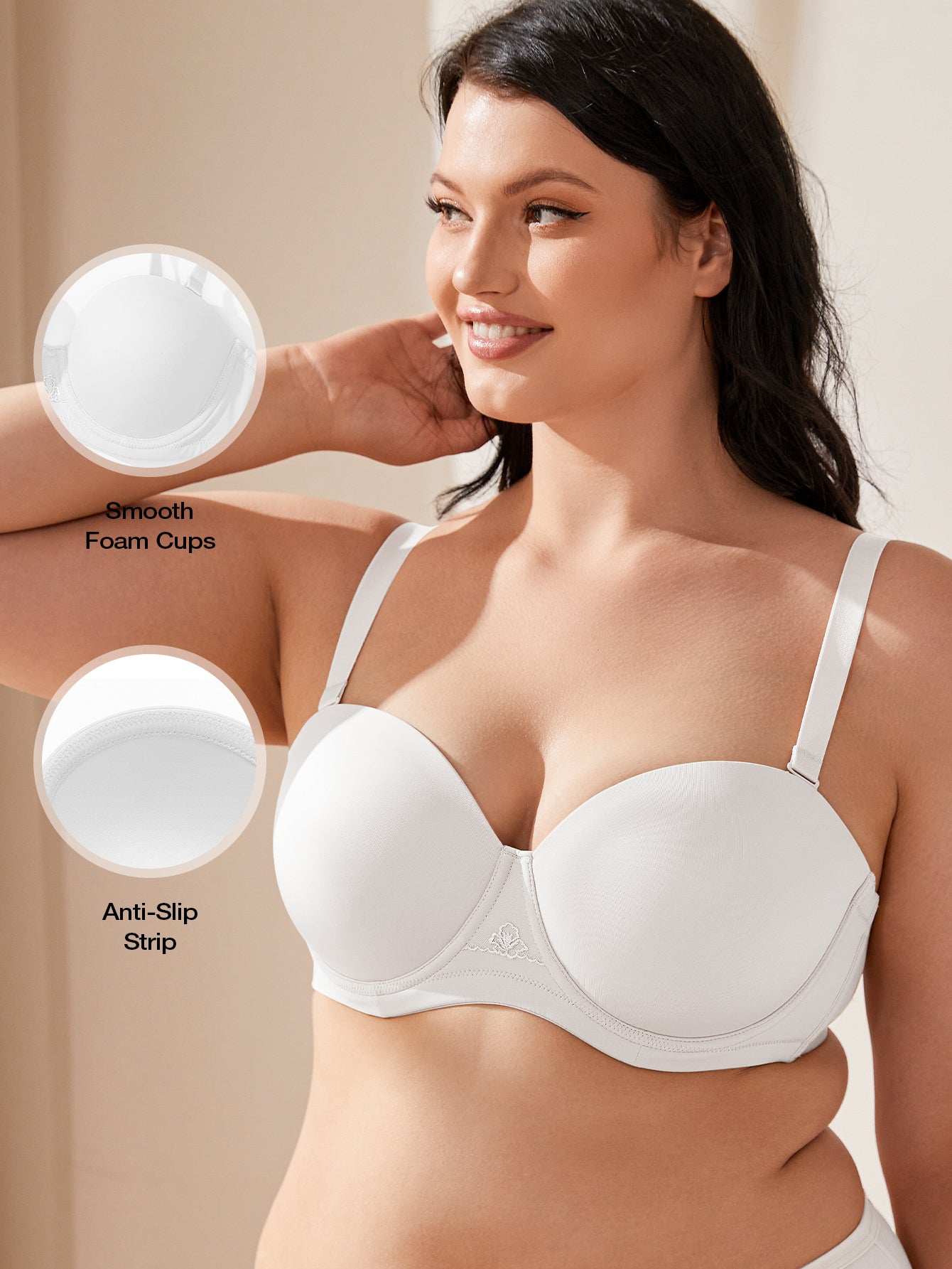 Wingslove Women's Strapless Push Up Bra Plus Size Full Figure Underwire Multiway Contour Bra,White