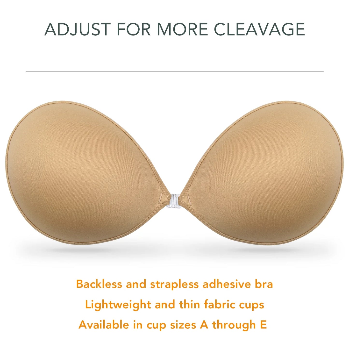 Wingslove Adhesive Bra Reusable Backless Strapless Push-up Silicone Invisible Sticky Bras for Backless Dress,Beige