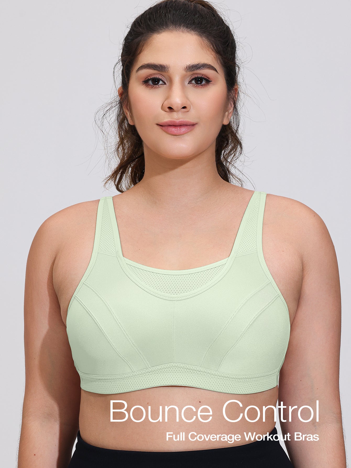Wingslove Women's Sports Bra Full Coverage Wireless Bra Plus Size High Impact Non Padded Workout Bra,Green