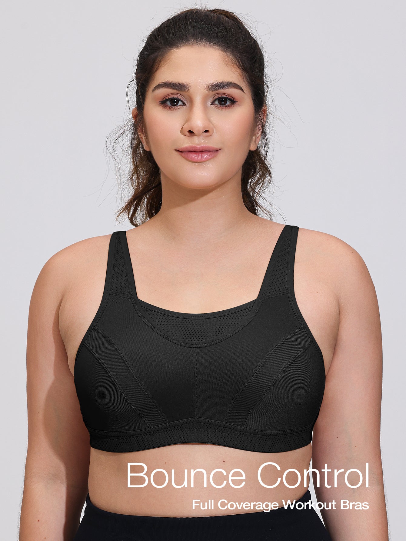 Wingslove Women's Sports Bra Full Coverage Wireless Bra Plus Size High Impact Non Padded Workout Bra,Black