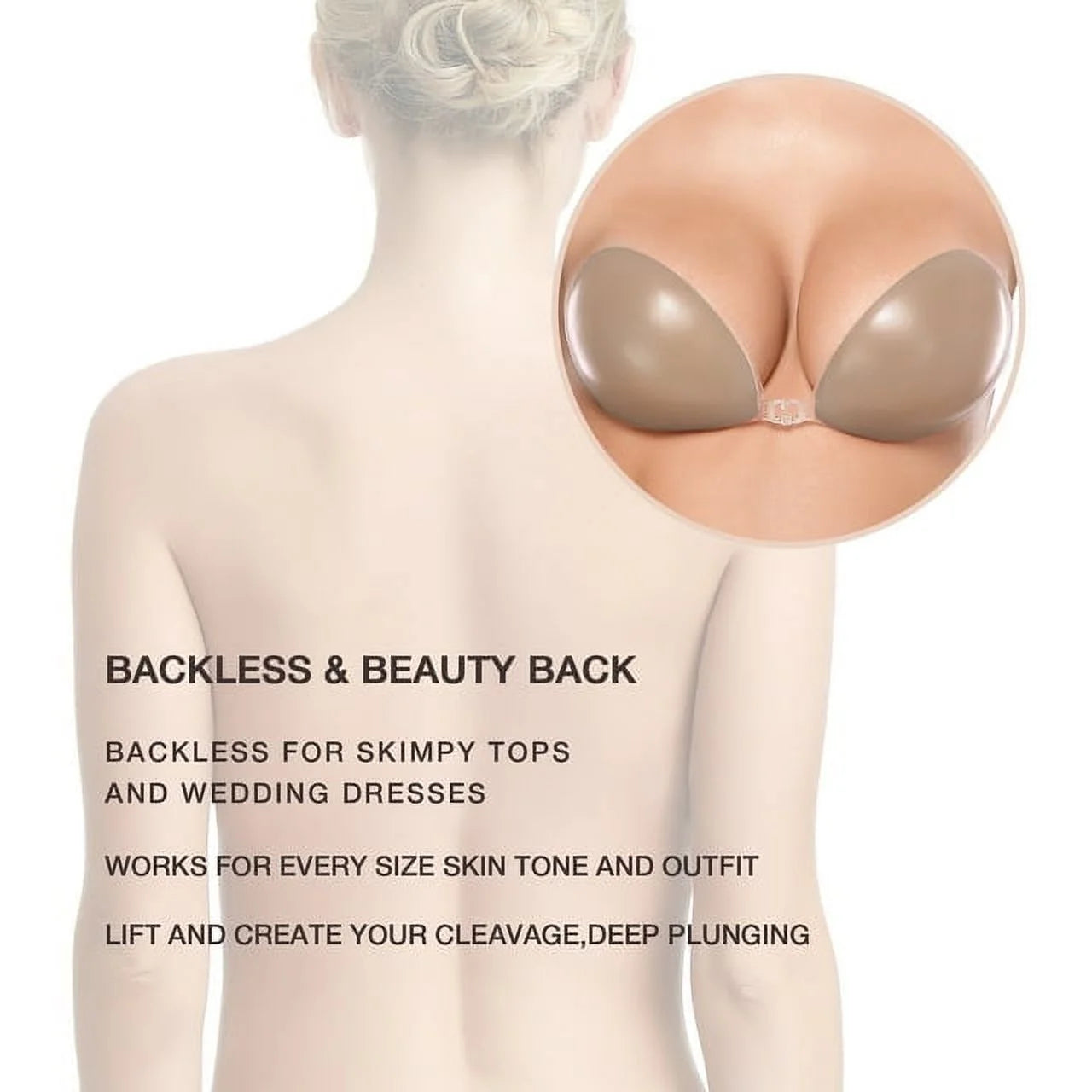 Wingslove Women's Adhesive Bra Reusable Strapless Self Silicone Push-up Invisible Sticky Bras for Backless Dress, Coco
