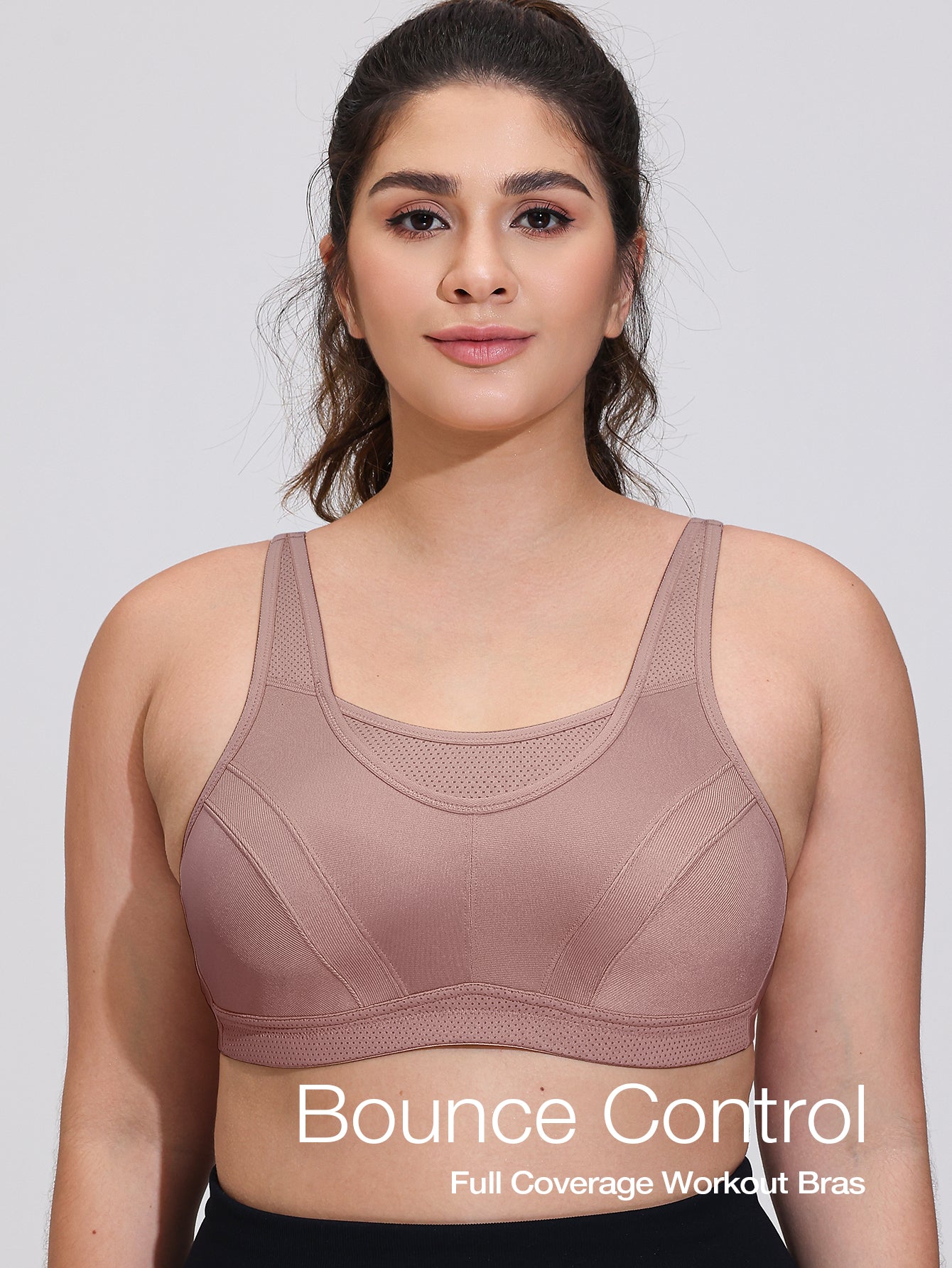 Wingslove Women's Sports Bra Full Coverage Wireless Bra Plus Size High Impact Non Padded Workout Bra,Amber
