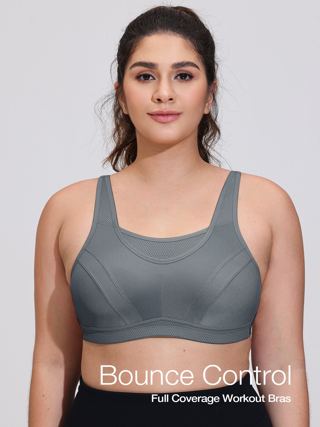 Wingslove Women's Sports Bra Full Coverage Wireless Bra Plus Size High Impact Non Padded Workout Bra,Gray