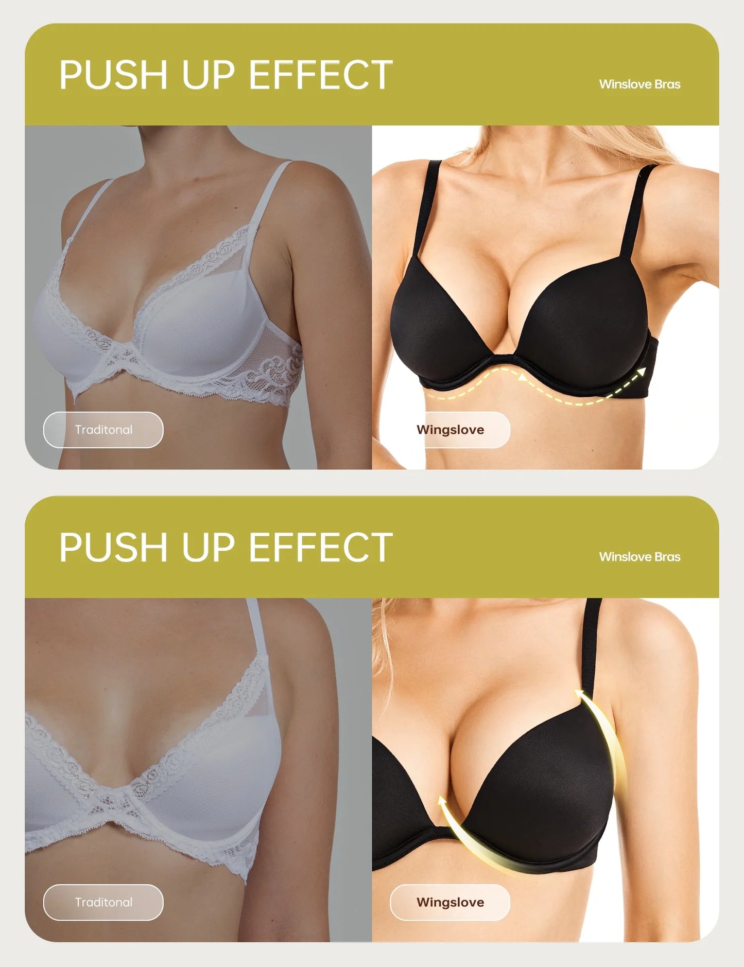 Wingslove Womens Push-up Bra Deep V Plunge Underwire T-Shirt Bra, Black