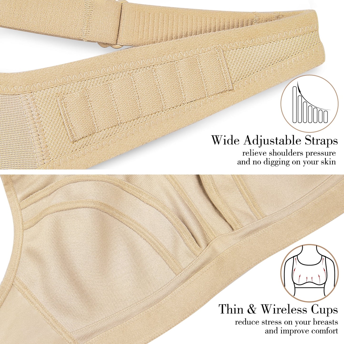 Wingslove Women's Non Padded Wireless Plus Size High Impact Sports Bra, Beige