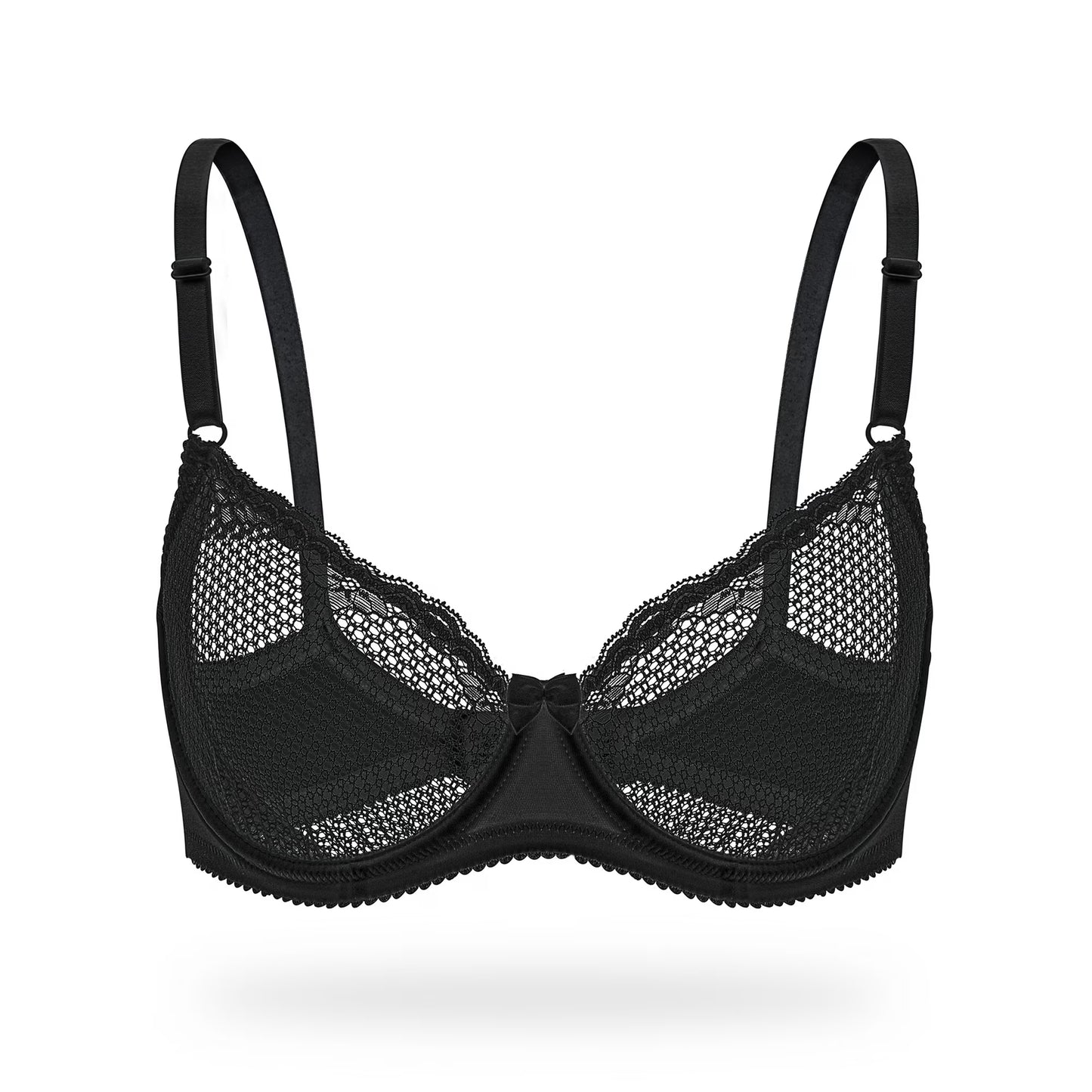 Wingslove Women's Sexy 1/2 Cup Lace Bra Balconette Mesh Underwired Demi Shelf Bra Unlined See Through Bralette,Black