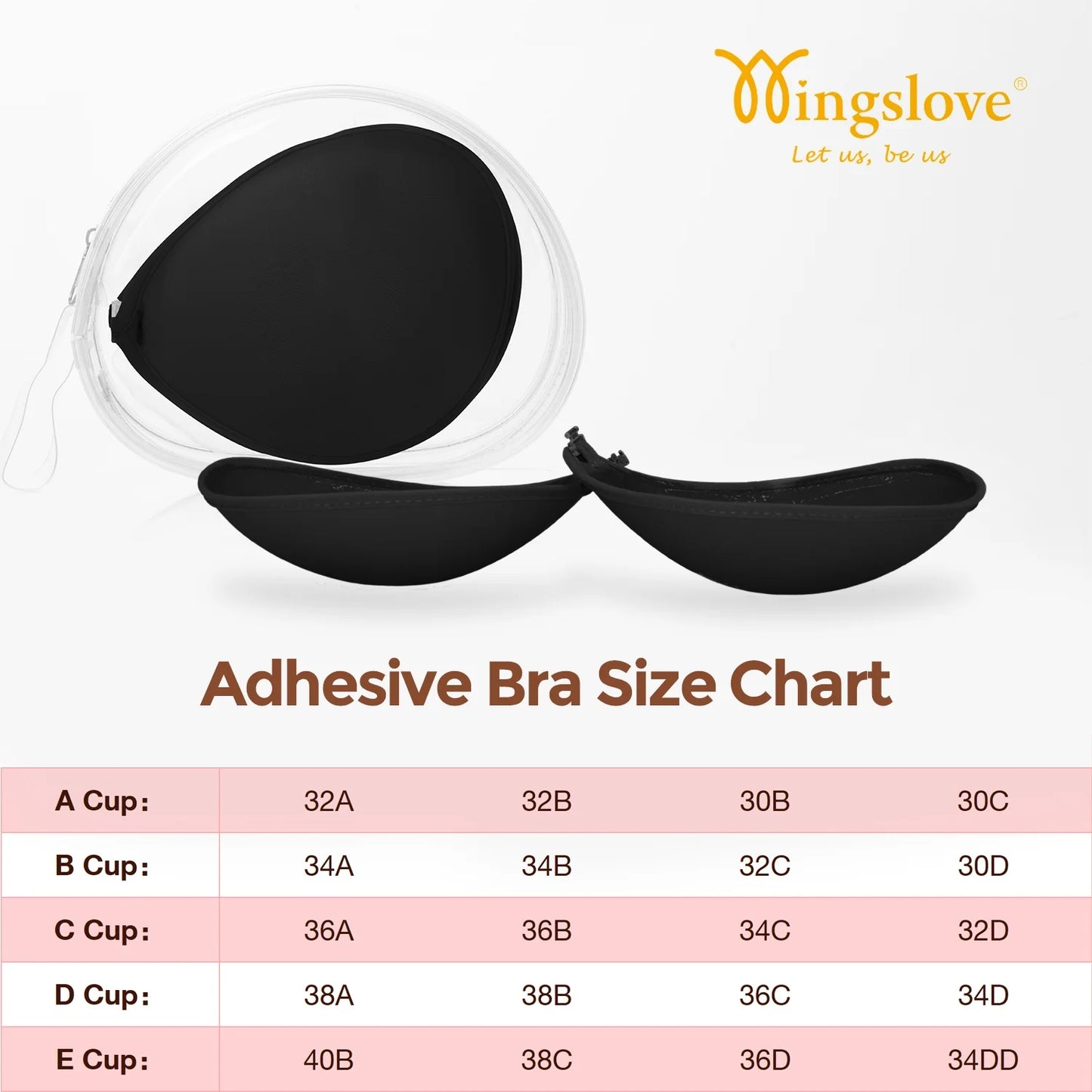 Wingslove Adhesive Bra Reusable Backless Strapless Push-up Silicone Invisible Sticky Bras for Backless Dress,Black