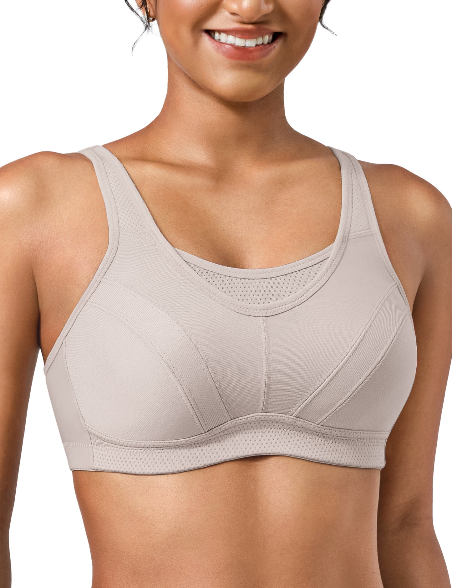 Wingslove Women's Sports Bra Full Coverage Wireless Bra Plus Size High Impact Non Padded Workout Bra,Silver Gray