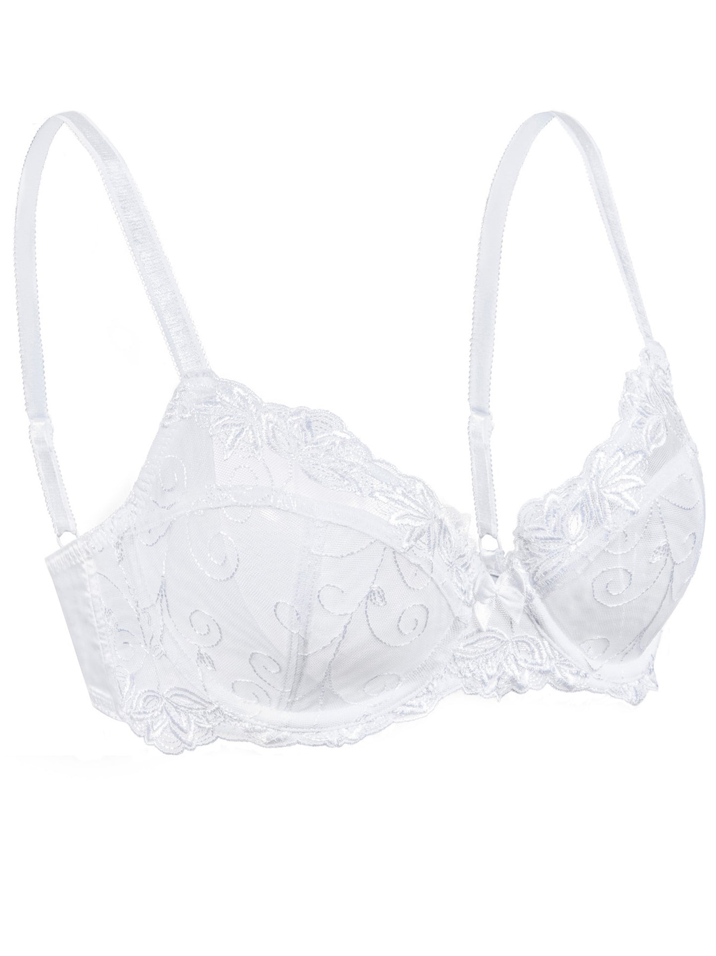 Deyllo Women's Push up Lace Bras Plus Size Unpadded Full Figue Underwire Support Demi See Though Bra, White