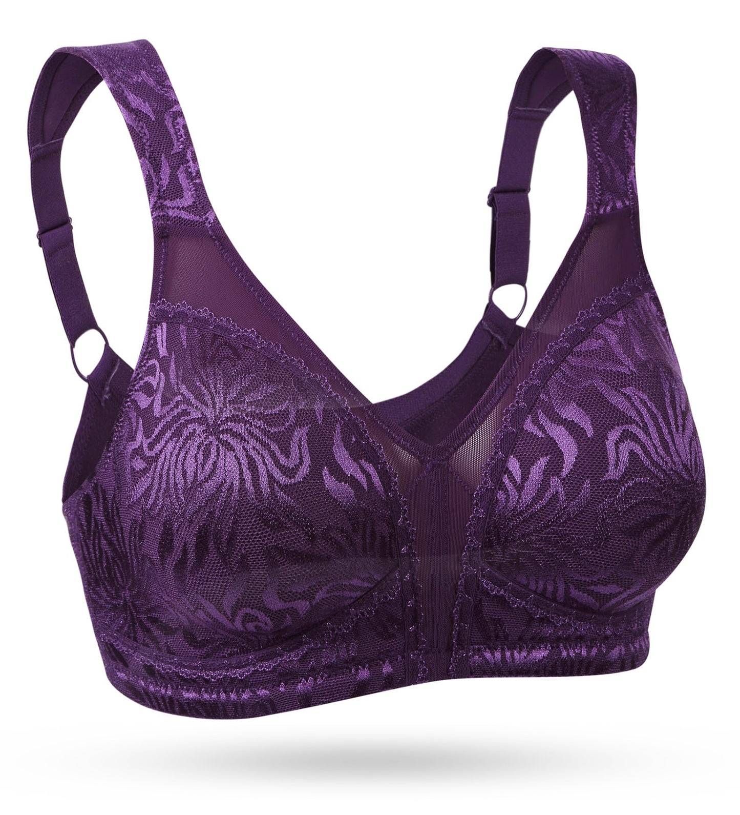 Deyllo Women's Non Padded Wireless Bras Plus Size Full Coverage Purple Minimizer Bra
