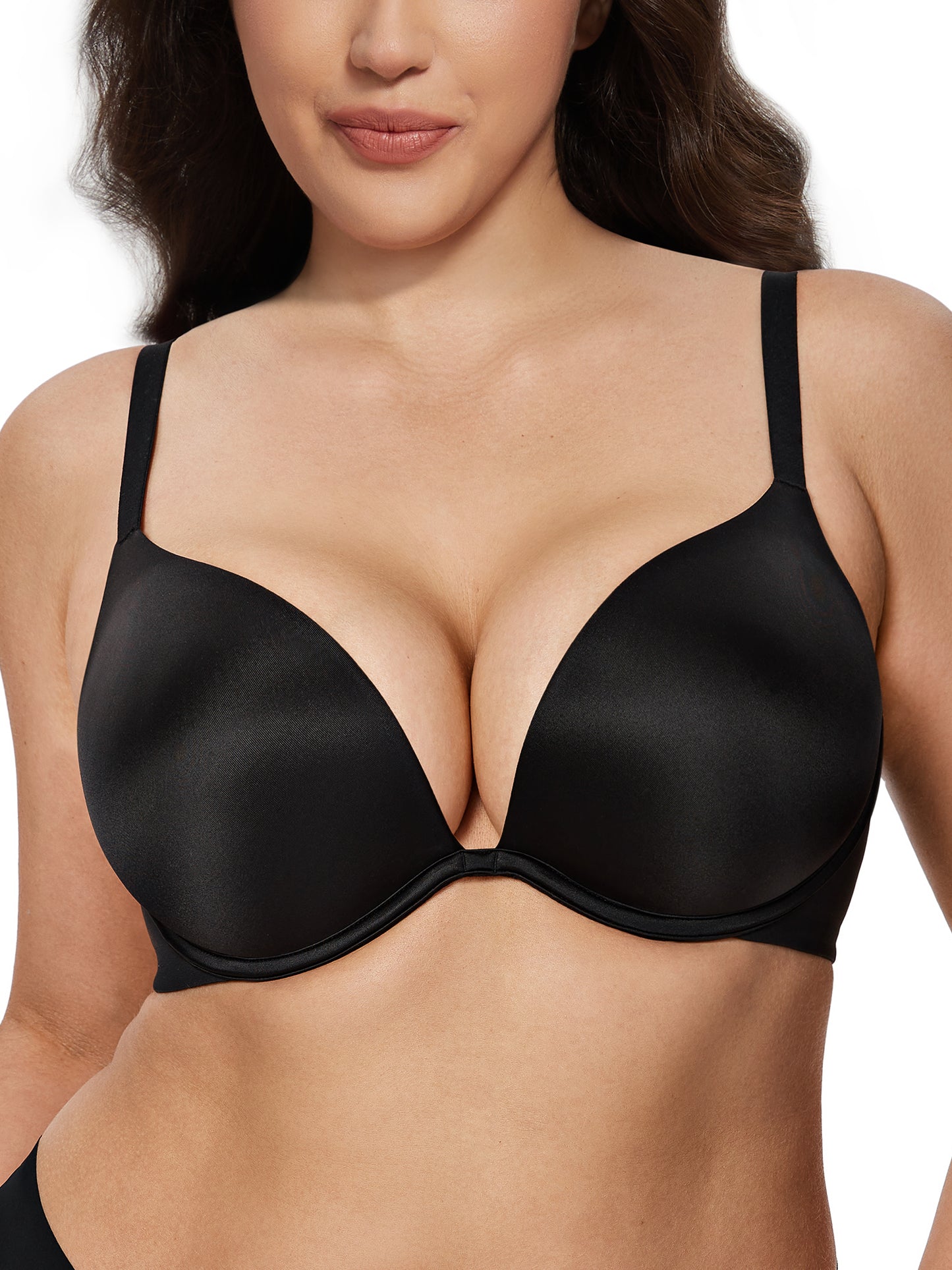 Deyllo Women Push Up Bra Seamless Lightly Padded Underwire Add 2 Cups Up Bras Lift Up Black Bras