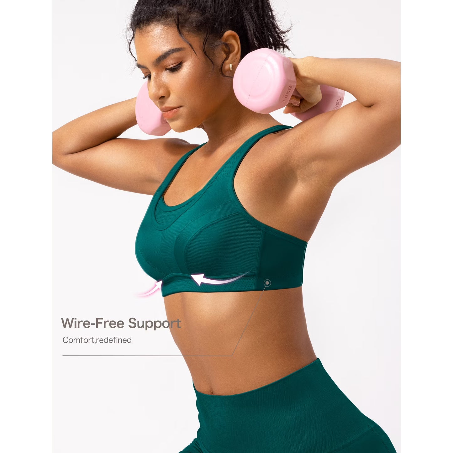 Wingslove Women's Sports Bra Full Coverage Wireless Bra Plus Size High Impact Non Padded Workout Bra,Peacock Green