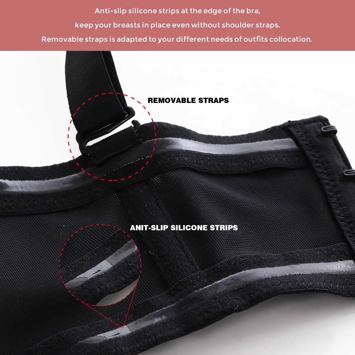 Deyllo Women's Push Up Strapless Bras Full Cup Plus Size Underwire Support Padded Bra Black Bras