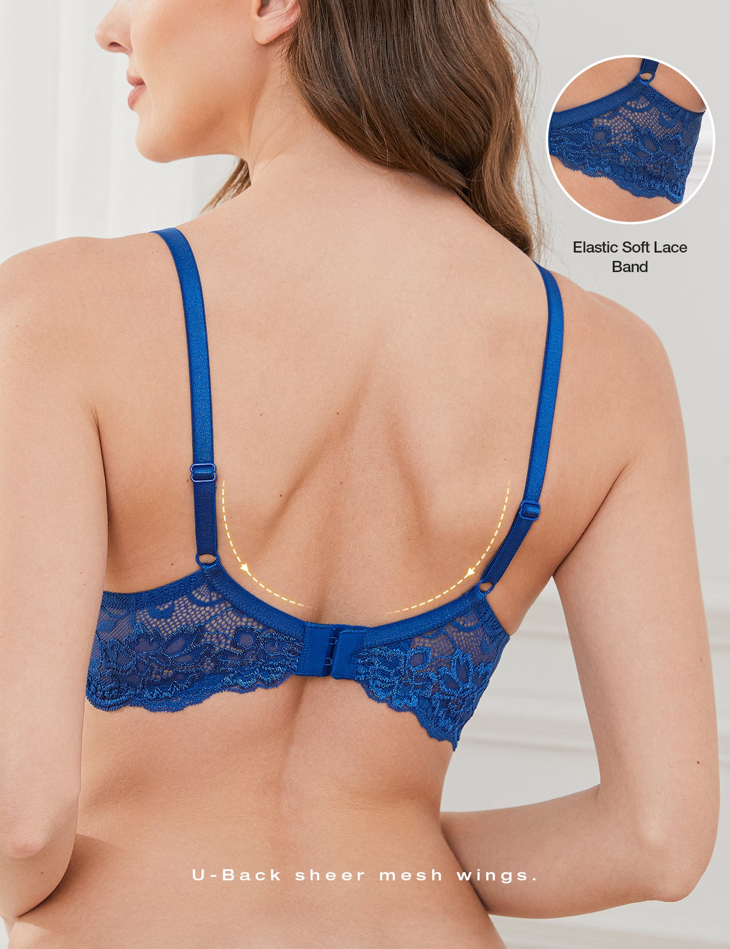 Deyllo Women's Lace Push Up Bra Plus Size Plunge Padded Underwire Add Cups Lift Up Bra,Blue