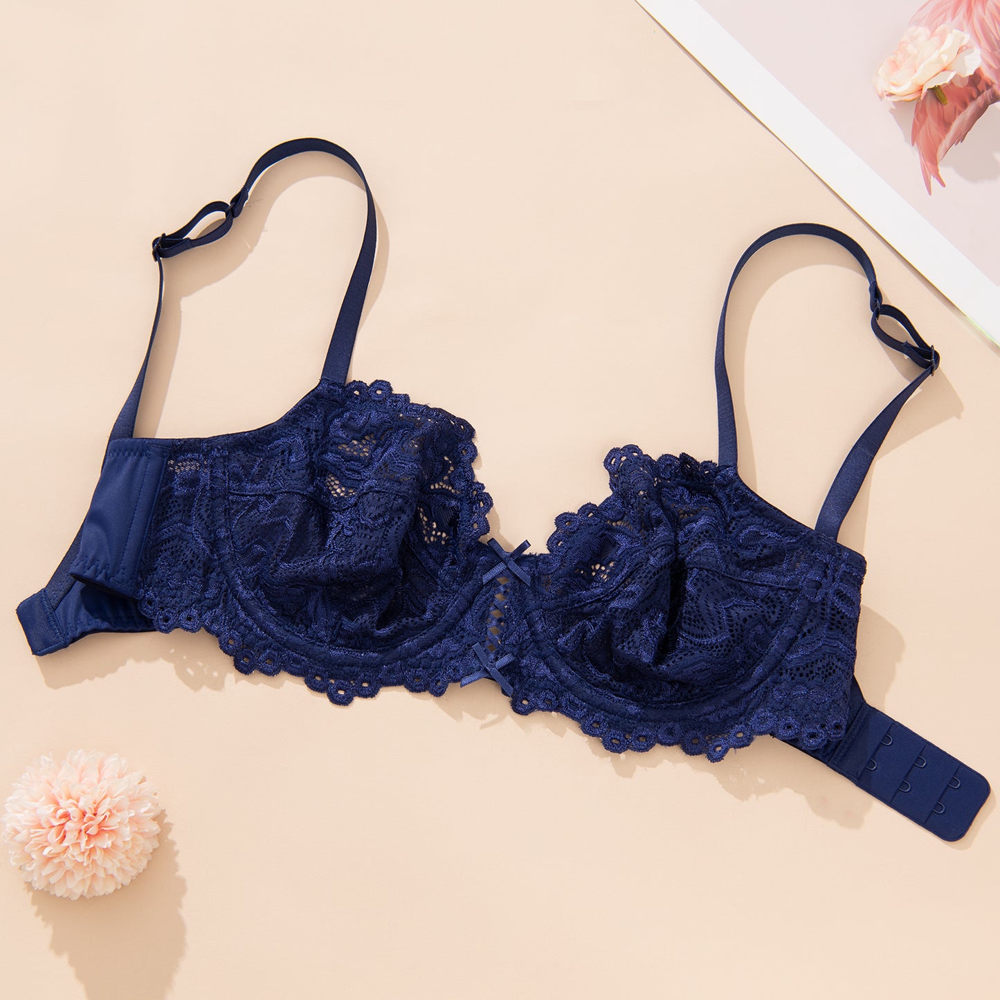 Wingslove Women’s Sexy Lace Bra Underwire Non Padded Full Coverage Unlined Plus Size Bralette,Blue purple