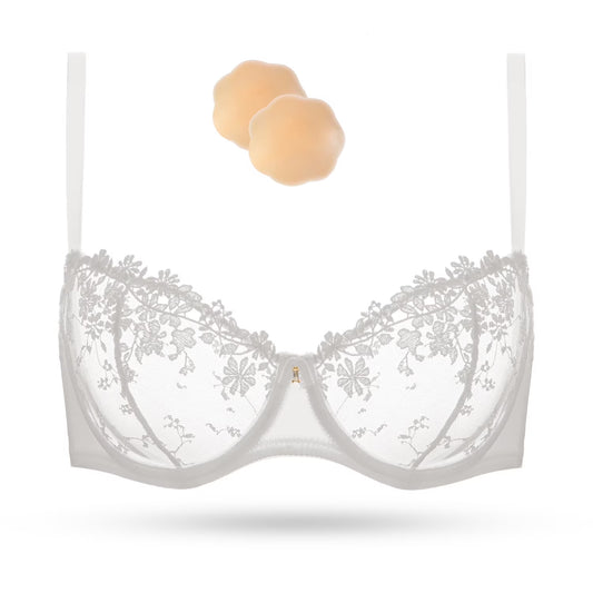 Wingslove Women's Sexy Lace Sheer Bra Demi Mesh Balconette See Through Unlined Underwire with Silicone Nipple,White