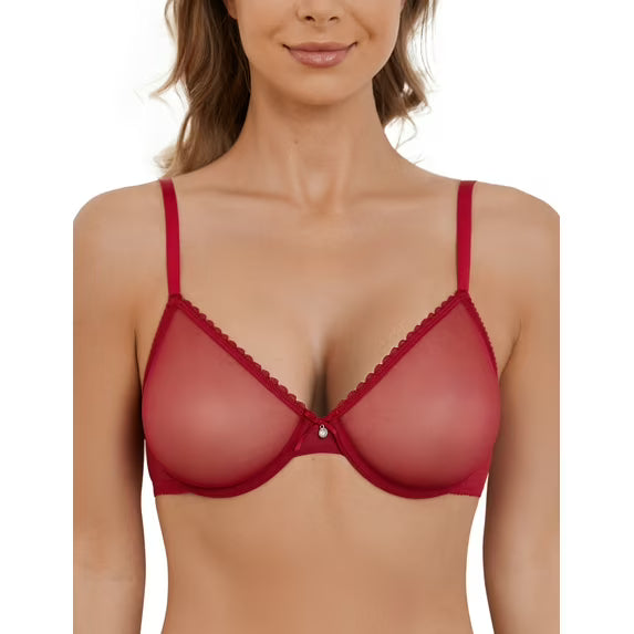 Wingslove Women's Sexy Sheer Bra Unlined Underwire Support See Through Everyday Bra with Silicone Nipple, Nude