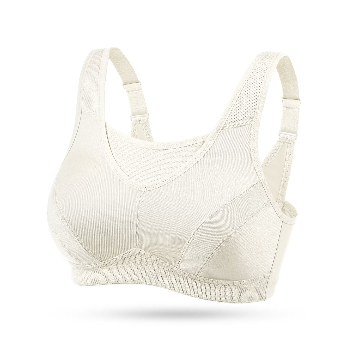 Wingslove Women's Sports Bra Full Coverage Wireless Bra Plus Size High Impact Non Padded Workout Bra,Ivory