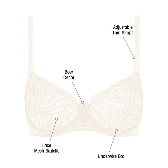 Wingslove Women's Sexy 1/2 Cup Lace Bra Balconette Mesh Underwired Demi Shelf Bra Unlined See Through Bralette,Ivory