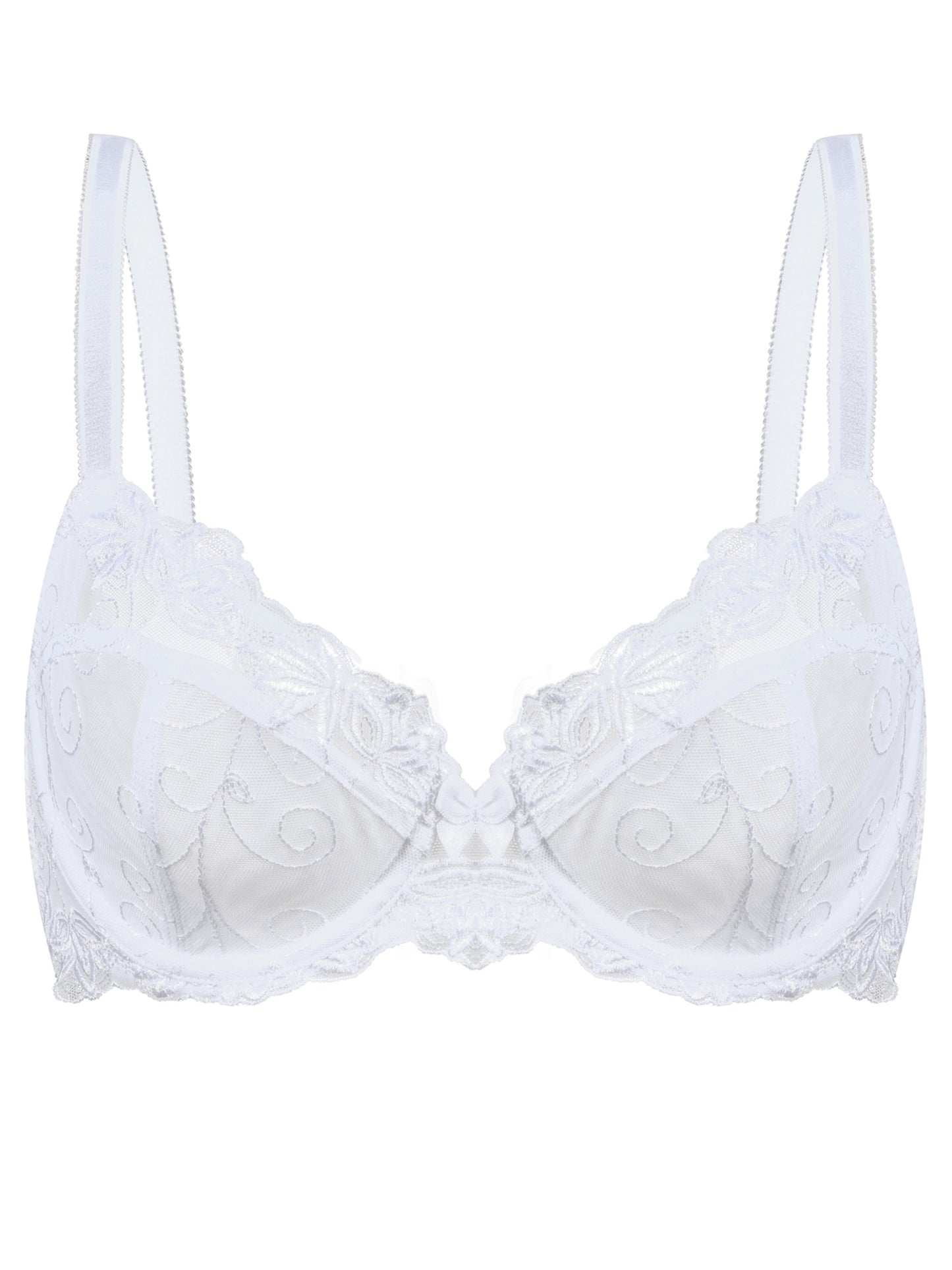 Deyllo Women's Push up Lace Bras Plus Size Unpadded Full Figue Underwire Support Demi See Though Bra, White