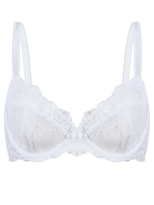 Deyllo Women's Push up Lace Bras Plus Size Unpadded Full Figue Underwire Support Demi See Though Bra, White