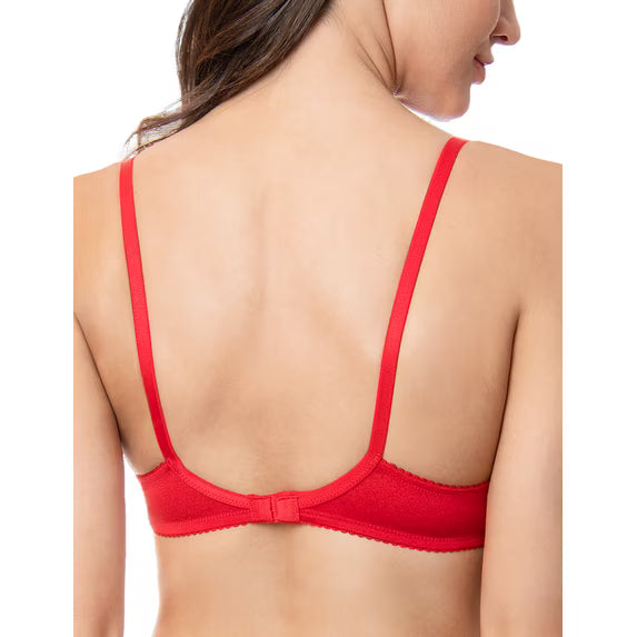 Wingslove Women's Sexy 1/2 Cup Lace Bra Balconette Mesh Underwired Demi Shelf Bra Unlined See Through Bralette,Red