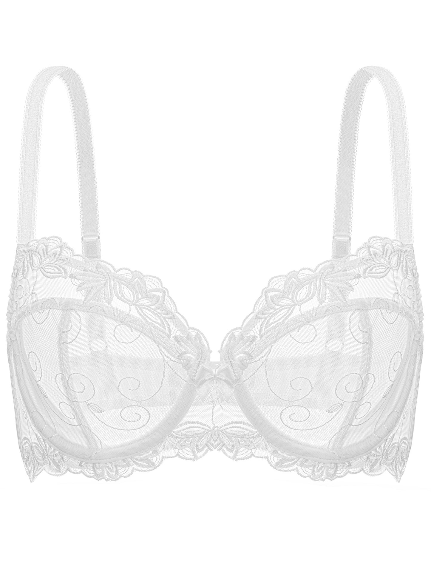 Deyllo Women's Push up Lace Bras Plus Size Unpadded Full Figue Underwire Support Demi See Though Bra, White