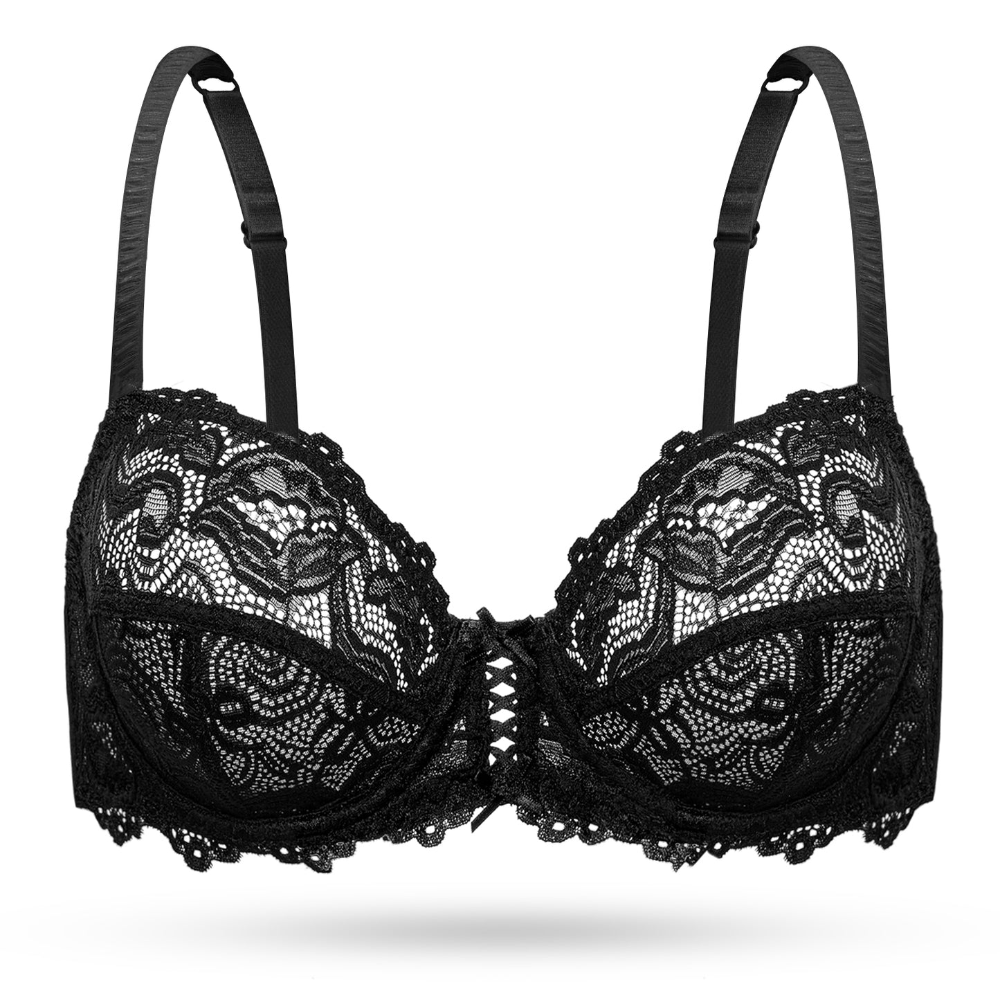 Deyllo Women's Sheer Lace Mesh Bra, Unlined Full Cup, Black