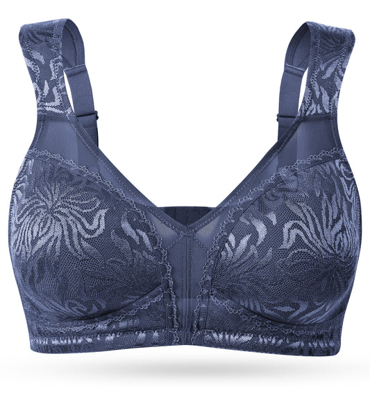 Deyllo Women's Non Padded Wireless Bras Plus Size Full Coverage Blue Minimizer Bra