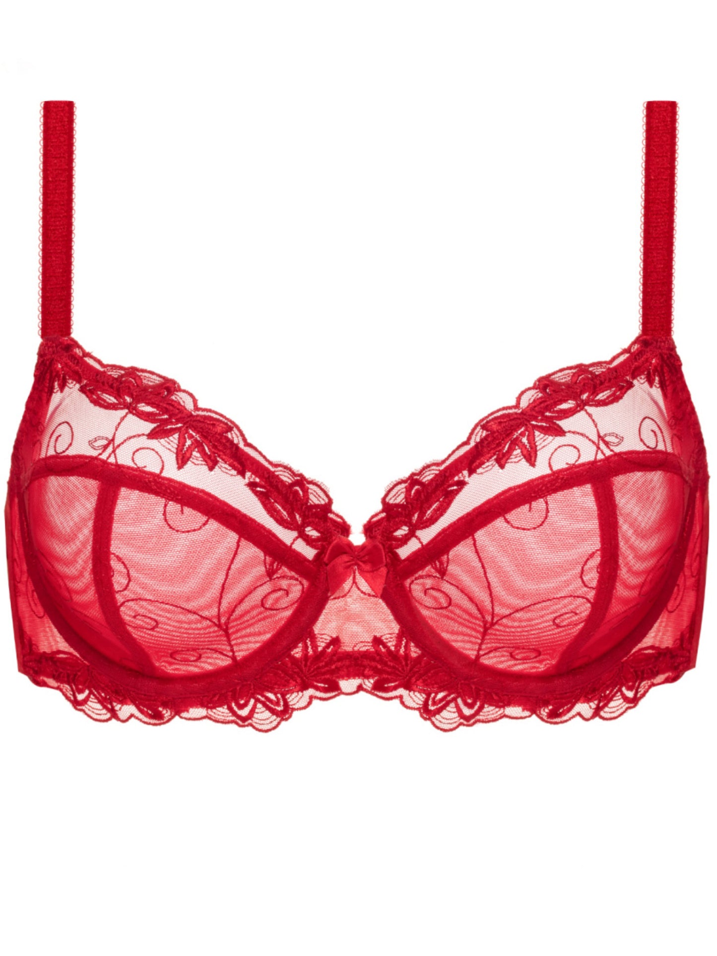 Deyllo Women's Push up Lace Bras Plus Size Unpadded Full Figue Underwire Support Demi See Though Bra,Red