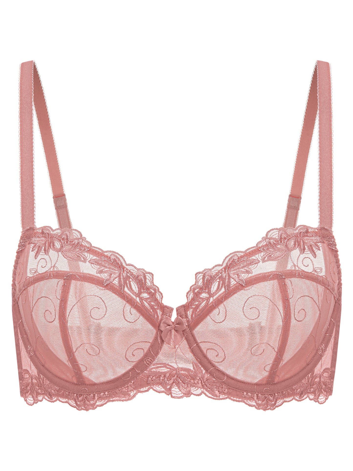 Deyllo Women's Push up Lace Bras Plus Size Unpadded Full Figue Underwire Support Demi See Though Bra, Rose Brown