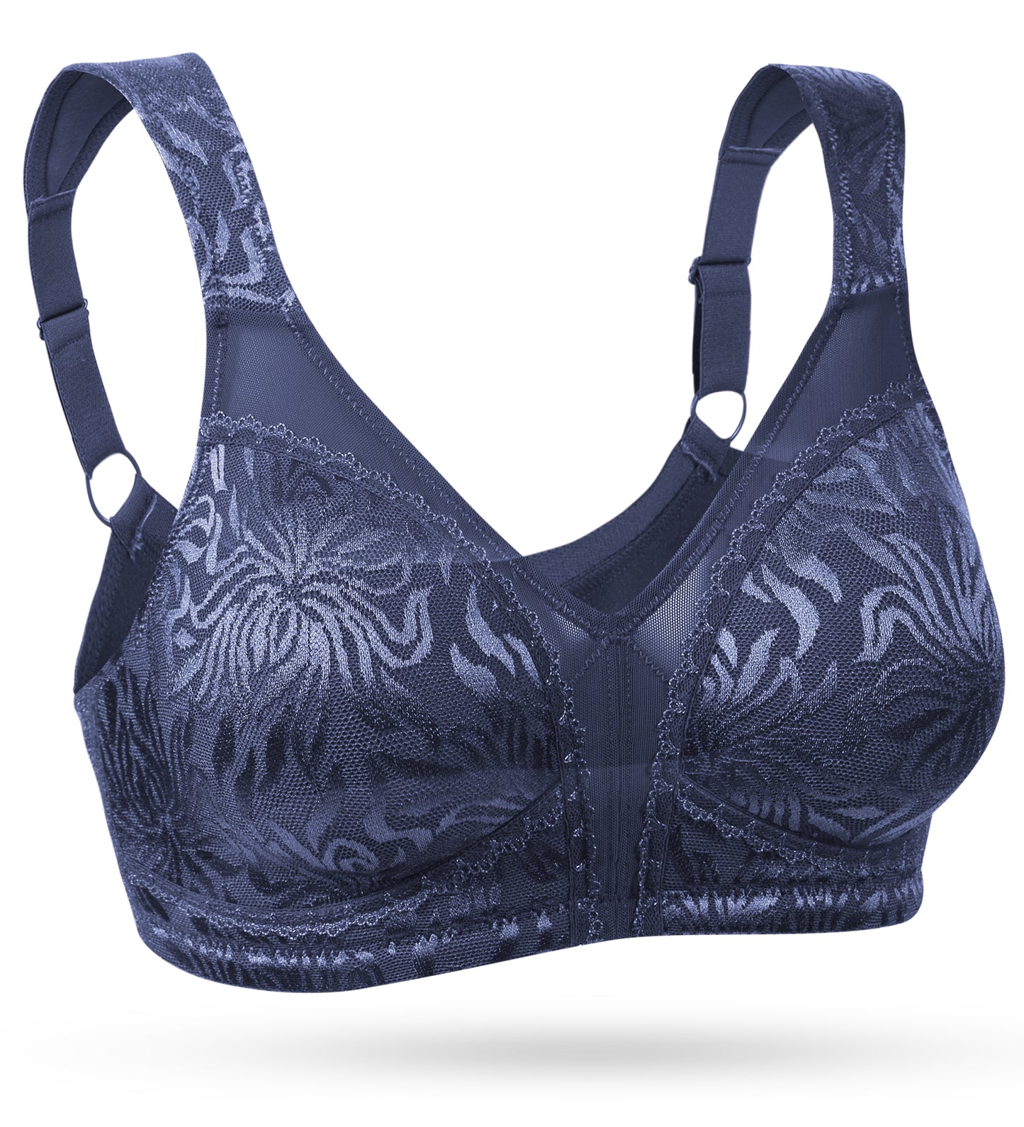 Deyllo Women's Non Padded Wireless Bras Plus Size Full Coverage Blue Minimizer Bra