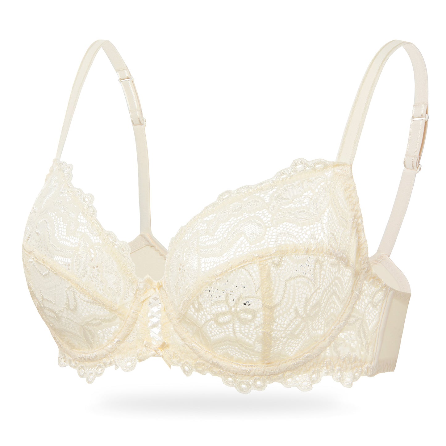 Deyllo Women's Sheer Lace Mesh Bra, Unlined Full Cup, Light Beige