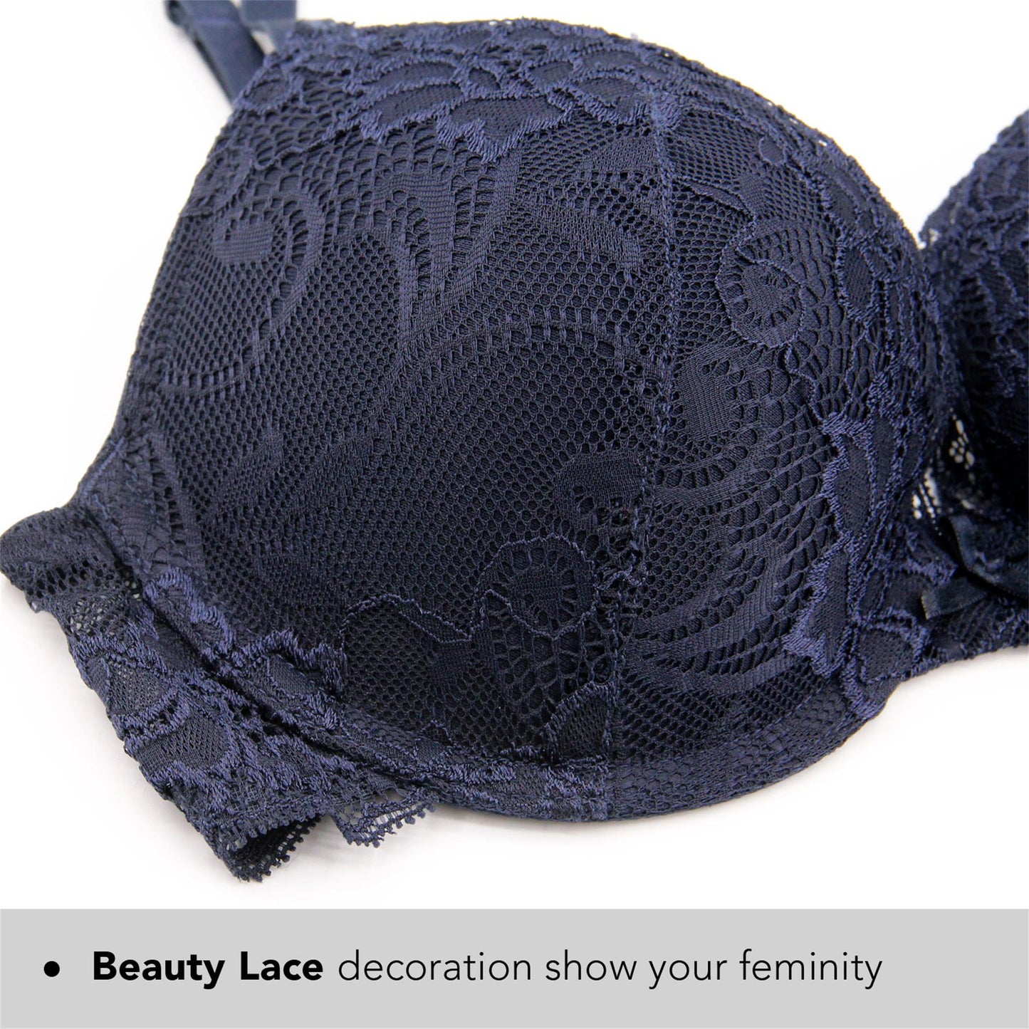 Wingslove Women's Push Up Sexy Lace Padded Plunge Underwire Lift Up Bras Add 1 Cup Boost Brassiere,Blue