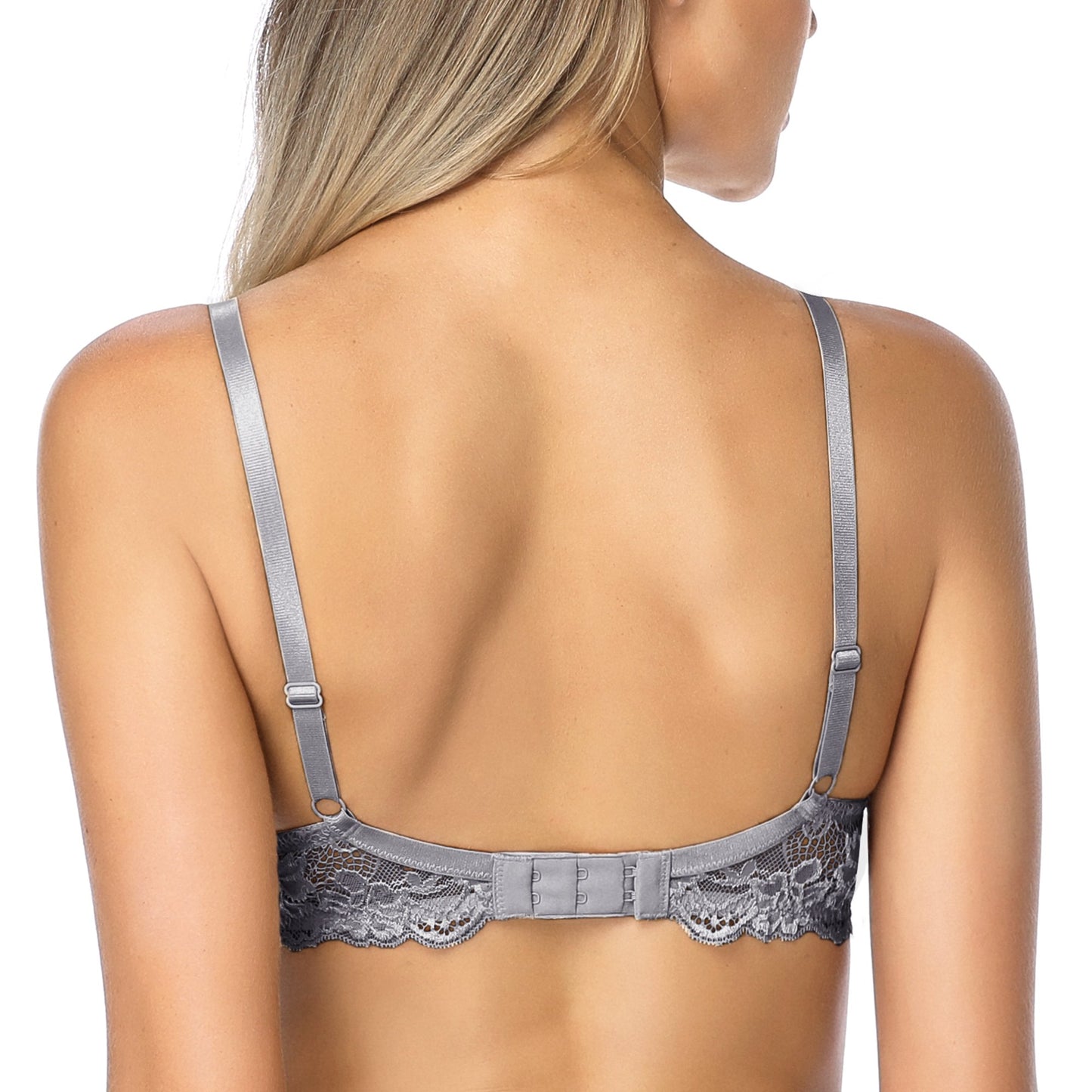 Wingslove Women's Push Up Sexy Lace Padded Plunge Underwire Lift Up Bras Add 1 Cup Boost Brassiere,Gray