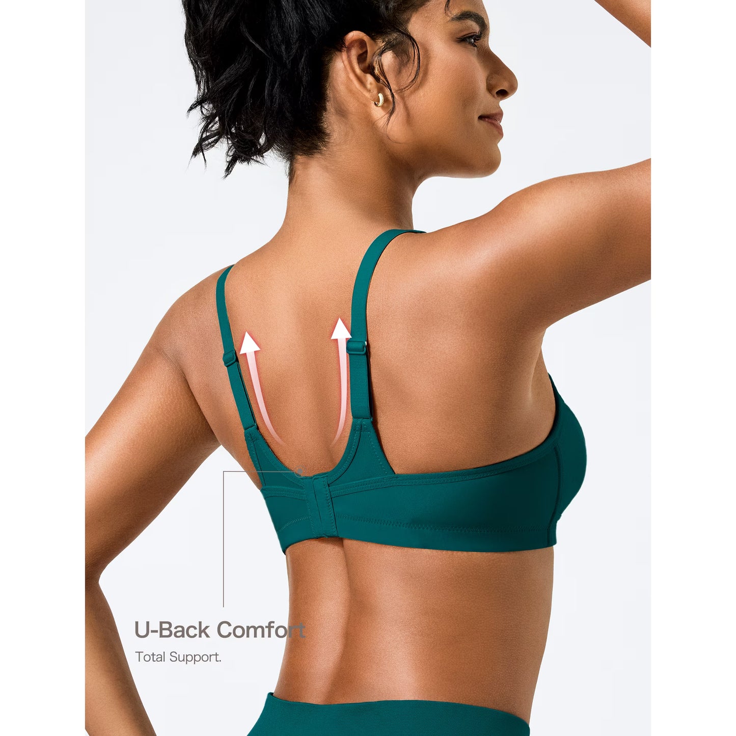 Wingslove Women's Sports Bra Full Coverage Wireless Bra Plus Size High Impact Non Padded Workout Bra,Peacock Green
