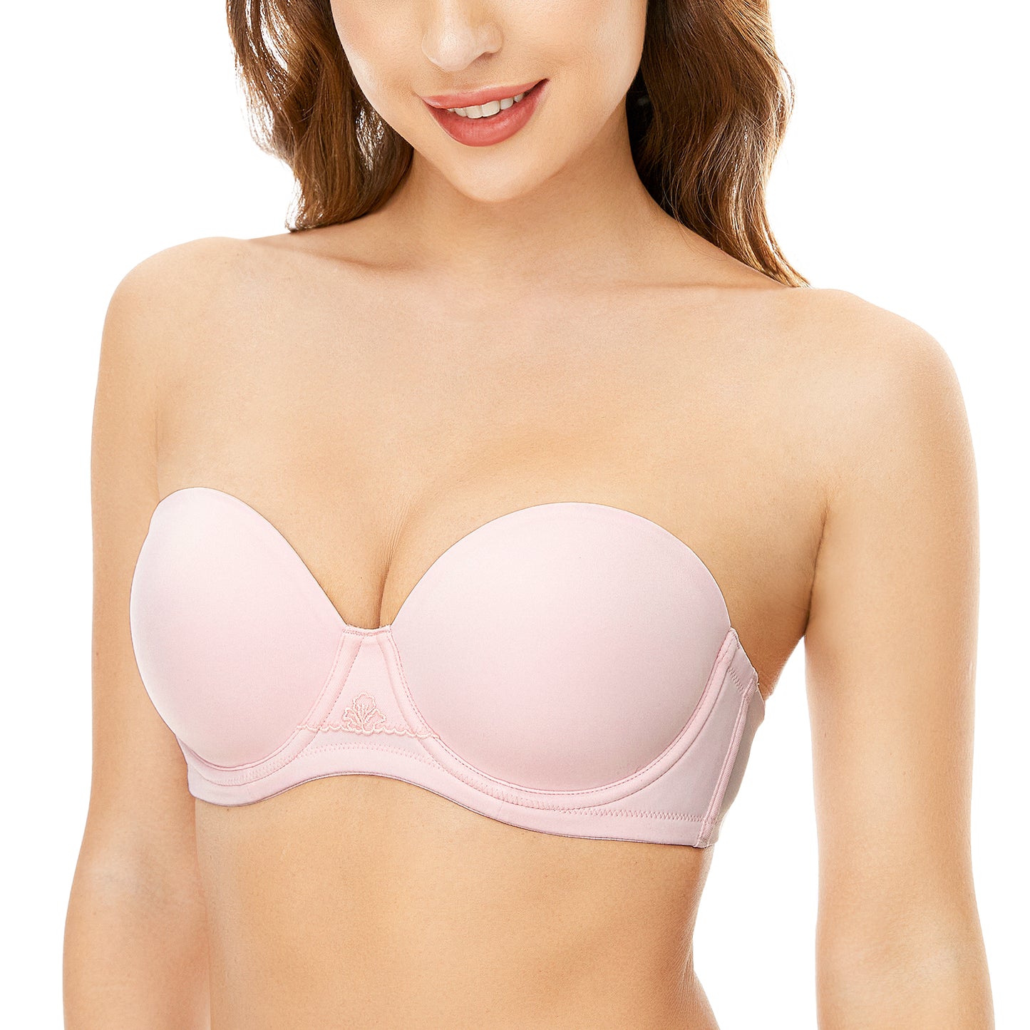  Deyllo Women's Push Up Strapless Bras Full Cup Plus Size Underwire Support Padded Bra Pink Bras