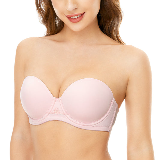 Deyllo Women's Push Up Strapless Bras Full Cup Plus Size Underwire Support Padded Bra Pink Bras
